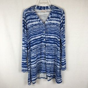 LOGO Lori Goldstein Blue Tie Dye Tunic Top Size 2X FINAL PRICE
